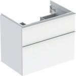 Mueble bajo Geberit serie iCon para lavabo, con dos cajones: Ancho de lavabo=75cm, Cuerpo y frontal: blanco/cubierto de alto brillo, Tirador: cromado brillante